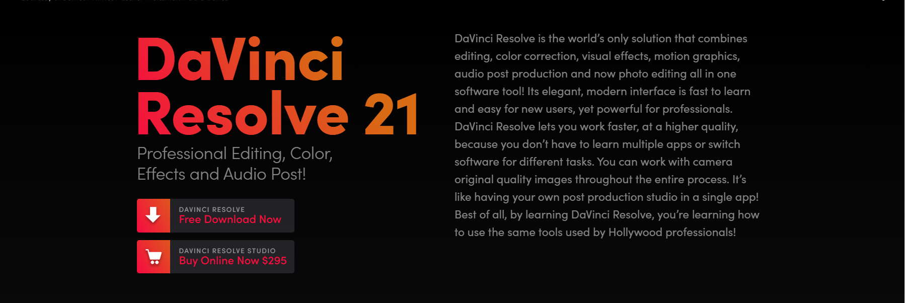 DaVinci Resolve โปรแกรมตัดต่อฟรี